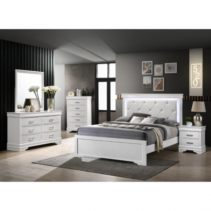 Brooklyn Modern White LED Upholstered Bedroom Set