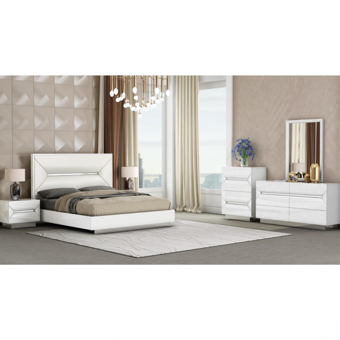 Cypress Modern Matte Black or White Bedroom Set with PU Headboard